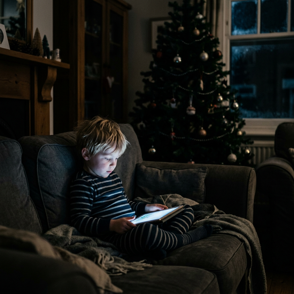 Before - Child on Tablet Christmas